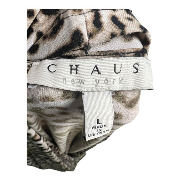 Leopard Draped Plunge Blouse Shirt Low Cut V-neck Top L Large Cheetah Cocktail - Picture 3 of 7